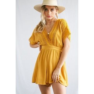 Forever21 Crochet Lace-Trim Surplice Romper medium